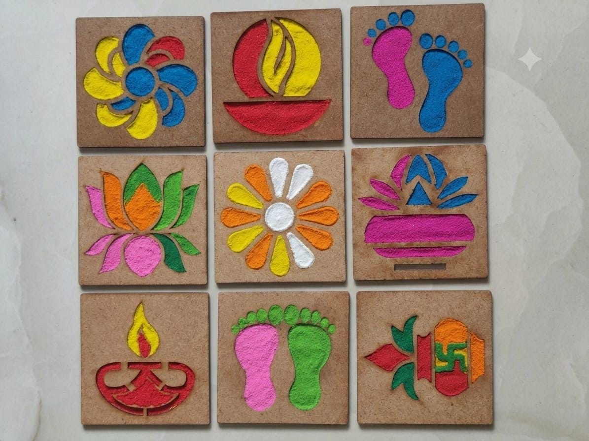 Diwali Rangoli Design Wooden Mould Set – 10 Pieces