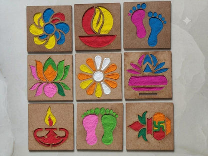 Diwali Rangoli Design Wooden Mould Set – 10 Pieces