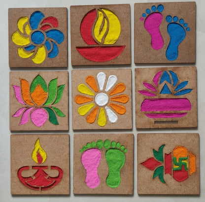 Diwali Rangoli Design Wooden Mould Set – 10 Pieces