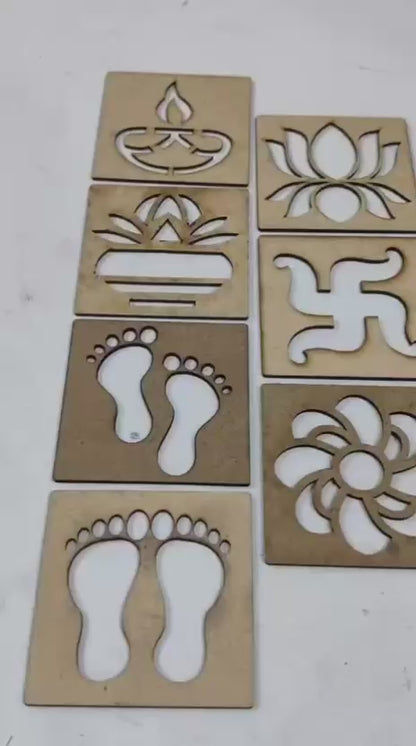Diwali Rangoli Design Wooden Mould Set – 10 Pieces